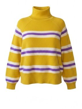 J. Crew Stripe Merino Wool Turtleneck Yellow Purple Sweater Women's XS